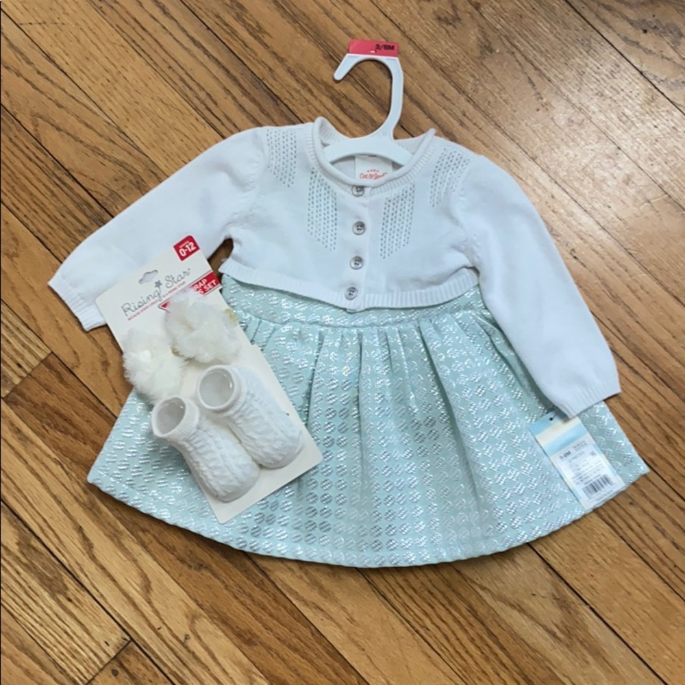 Cat & Jack Tank dress w/ cardigan, booties & bow